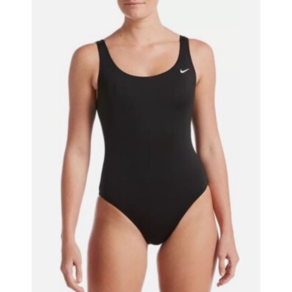 Nike Swim Essential One Piece U-Back Women Black NESSE267 Athletic Large NWT